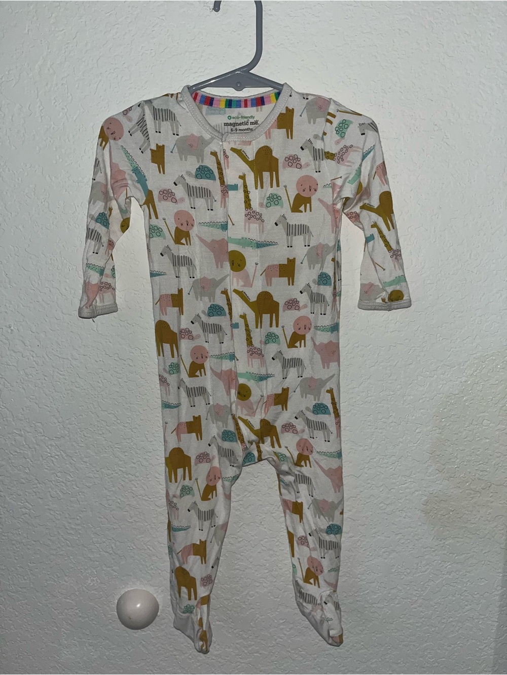 Magnetic Me creme white zoo animals footie pajamas